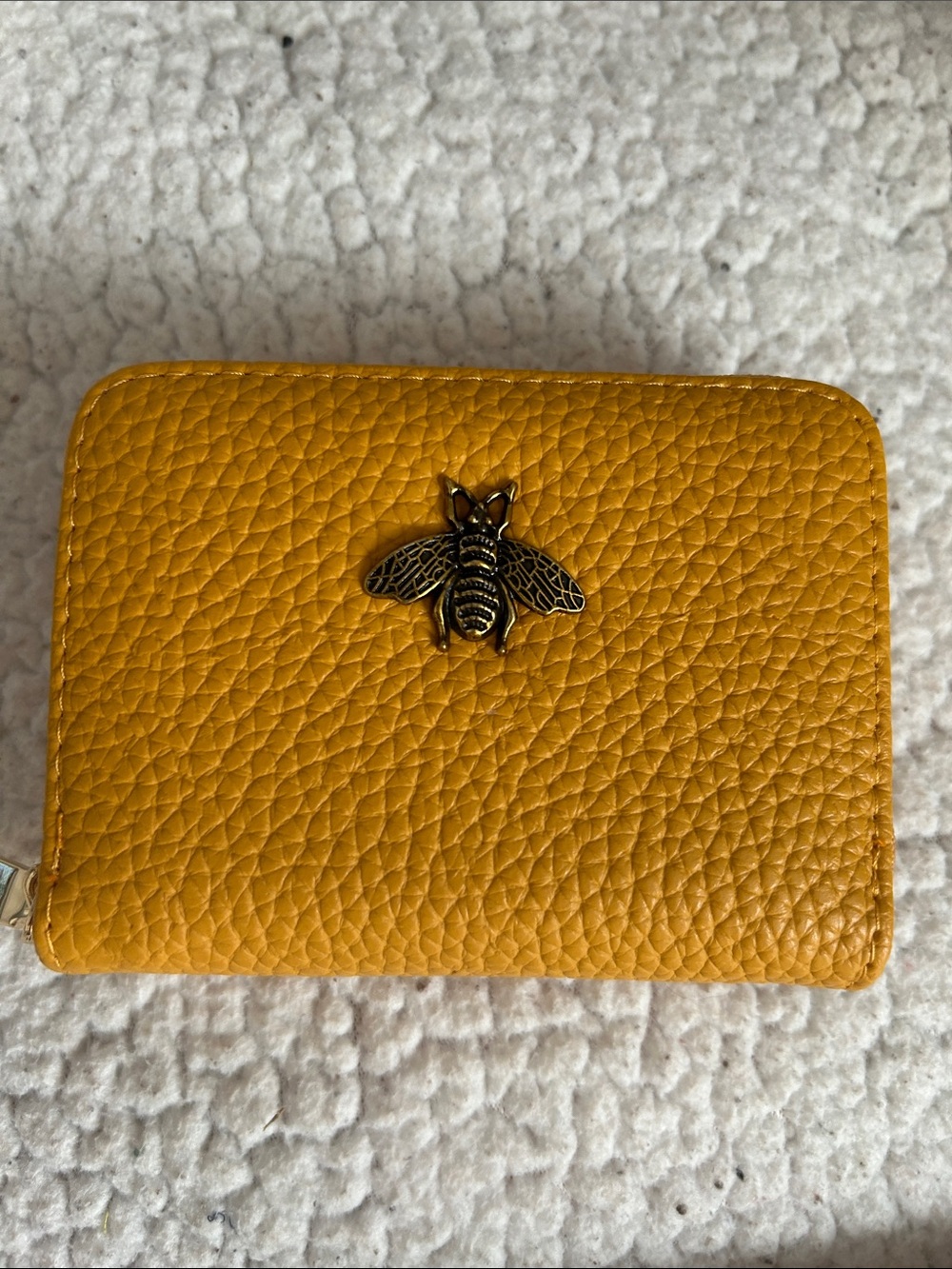 Yellow Leather Bee-Embellished Wallet/Card holder